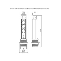 Подовжувач d 60 3 розетки SCHUKO 2xUSB Сірий 220-240V AE-BPW3S60U-80 GTV