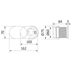 Подовжувач SLIDE d 60 1 розетка SCHUKO 1xUSB 2,4A провід 1,9м 220-240V Сталь AE-BPW1S1UCH-51 GTV