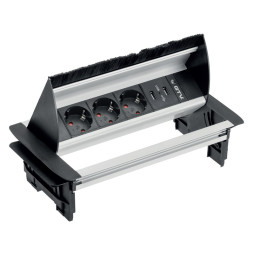 Подовжувач з пропуском під кабель 3 розетки SCHUCKO 2xUSB провід 1,5м з вилкою 220-240V Алюміній AE-PBC3GS2U-53BKS GTV