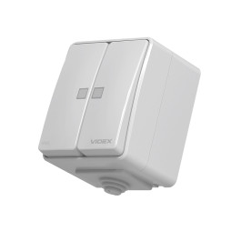 Выключатель наружный двухклавишный с подсветкой серый IP65 BINERA (VF-BNW12L-G) VIDEX
