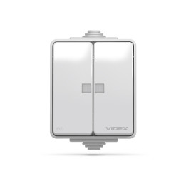 Выключатель наружный двухклавишный с подсветкой серый IP65 BINERA (VF-BNW12L-G) VIDEX