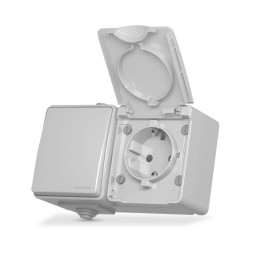 Розетка зовнішня одинарна із заземленням та вимикачем одноклавішним сіра IP65 BINERA (VF-BNW3-G) VIDEX