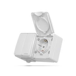 Розетка зовнішня одинарна із заземленням та вимикачем двоклавішним сіра IP65 BINERA (VF-BNW32-G) VIDEX