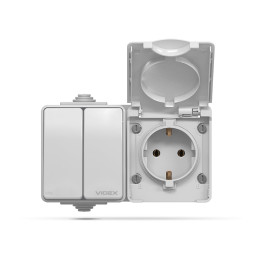 Розетка зовнішня одинарна із заземленням та вимикачем двоклавішним сіра IP65 BINERA (VF-BNW32-G) VIDEX