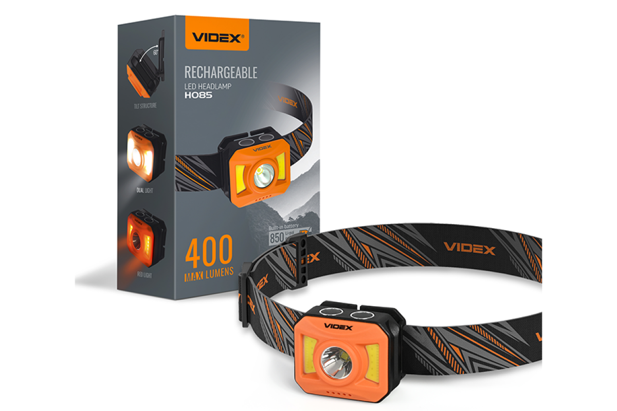 Налобний світлодіодний ліхтарик VLF-H085-OR 400Lm 5000K Videx