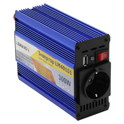 Инвертор, синий корпус Lemanso, 12VDC → 230V AC, 300W 360VA, чистая синусоида LM40101, гарантия 1 год
