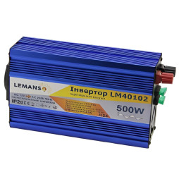 Инвертор, синий корпус Lemanso, 12VDC → 230V AC, 500W 600VA, чистая синусоида LM40102, гарантия 1 год