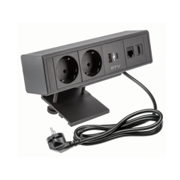 Подовжувач BAR 2 розетки SCHUKO 1xUSB 1хTYPE-C 1хLAN 1хHDMI 1,5м з вилкою 180-250V чорний GTV