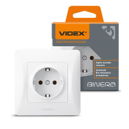 Розетка одинарная с заземлением белая VIDEX BINERA