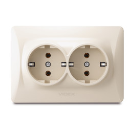 Розетка подвійна із заземленням кремова VIDEX BINERA
