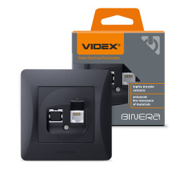 Розетка CAT6 одинарная компьютерная черный графит VIDEX BINERA