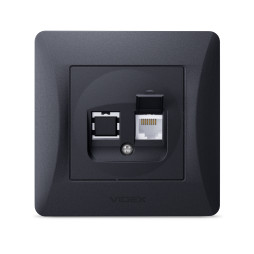 Розетка CAT6 одинарная компьютерная черный графит VIDEX BINERA