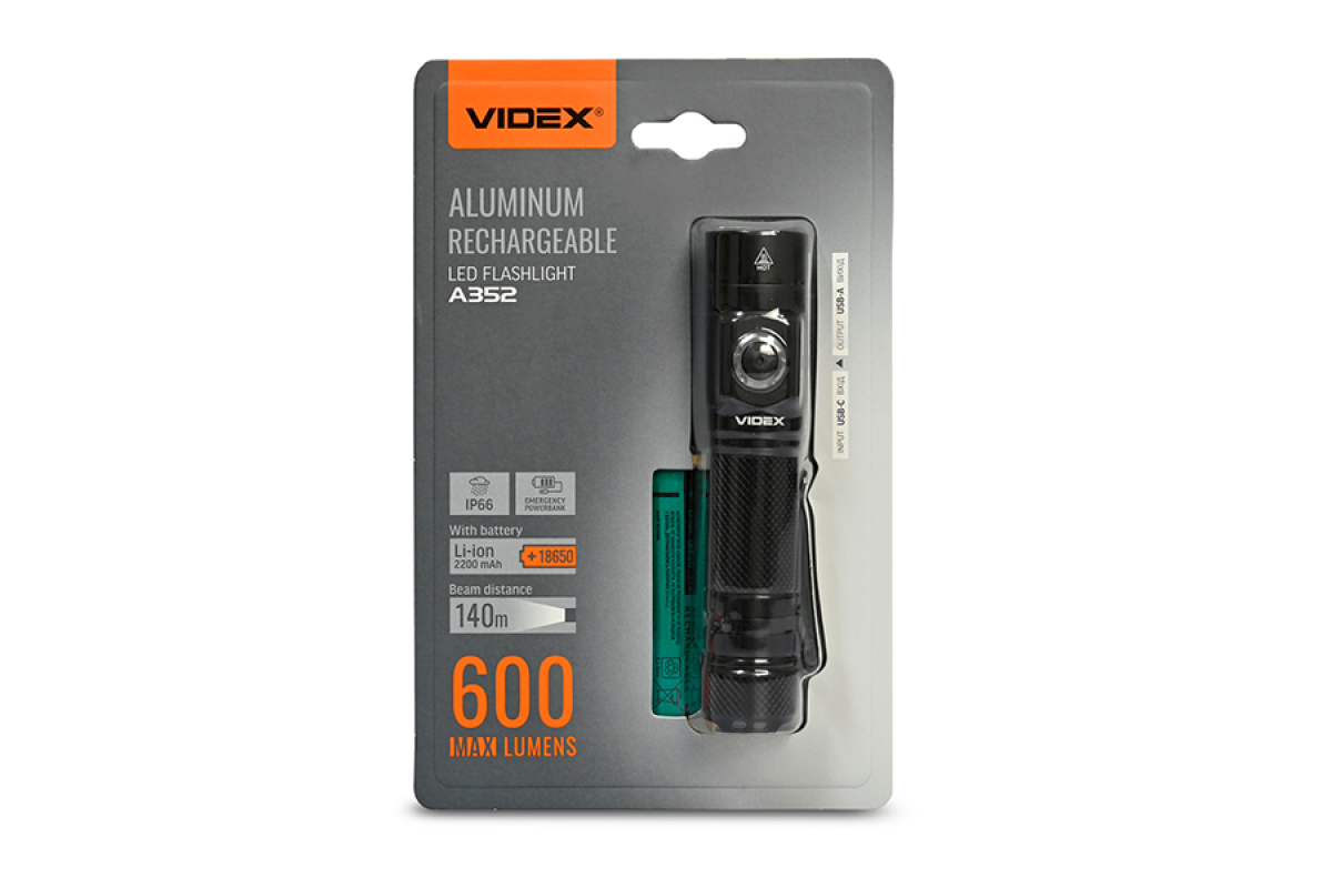 Портативний світлодіодний ліхтарик VLF-A352 600Lm 5000K Videx