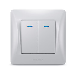 Выключатель двухклавишный с подсветкой серебряный шелк VIDEX BINERA