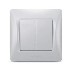 Выключатель двухклавишный серебряный шелк VIDEX BINERA