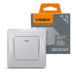 Выключатель одноклавишный с подсветкой серебряный шелк VIDEX BINERA