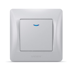 Выключатель одноклавишный с подсветкой серебряный шелк VIDEX BINERA