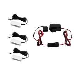 Комплект світлодіодних кліпс алюмінієвих для підсвітки скляних полиць з ручним вимикачем 3шт 220V біле світло, чорний провід LEDUA