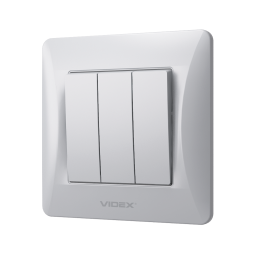 Выключатель трехклавишный серебряный шелк VIDEX BINERA