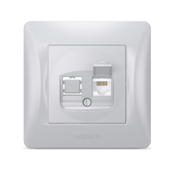 Розетка CAT6 одинарная компьютерная серебряный шелк VIDEX BINERA