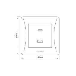 Розетка USB-A + USB-C PD20W срібний шовк VIDEX BINERA
