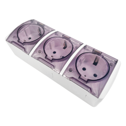 Блок 3 розетки с заземленням + прозорі кришки Магнолія білий LMR2014 Лємансо