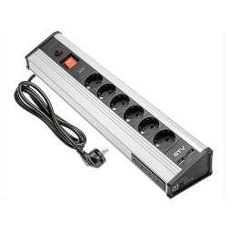 Подовжувач 6 розеток SCHUKO USB Алюміній 220-240V AE-PBMUL6S6U-53 GTV