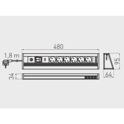 Подовжувач 6 розеток SCHUKO USB Алюміній 220-240V AE-PBMUL6S6U-53 GTV
