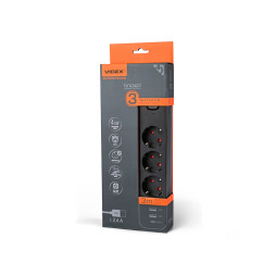 Мережевий подовжувач 3п 3м 1.5мм 2.4А 2USB+USB-C з/з та кнопкою Black ONCORD (PD33G2U1C-B) VIDEX