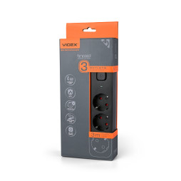 Мережевий подовжувач 3п 3м 1.5мм з/з та кнопкою Black ONCORD (VF-PD33G-B) VIDEX