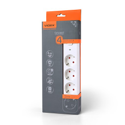 Мережевий подовжувач 4п 3м 1.5мм з/з та кнопкою White ONCORD (VF-PD43G-W) VIDEX