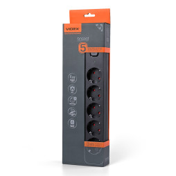 Мережевий подовжувач 5п 3м 1.5мм з/з та кнопкою Black ONCORD (VF-PD53G-B) VIDEX