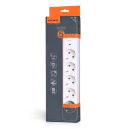 Мережевий подовжувач 5п 3м 1.5мм з/з та кнопкою White ONCORD (VF-PD53G-W) VIDEX