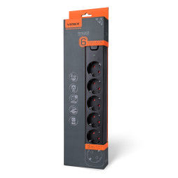 Мережевий подовжувач 6п 3м 1.5мм з/з та кнопкою Black ONCORD (VF-PD63G-B) VIDEX
