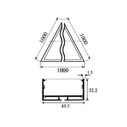 Світильник світлодіодний підвісний, стельовий "Дельта" трикутник  220V 72W 5400Lm 6000k 1000*1000*1000 чорний корпус LEDUA