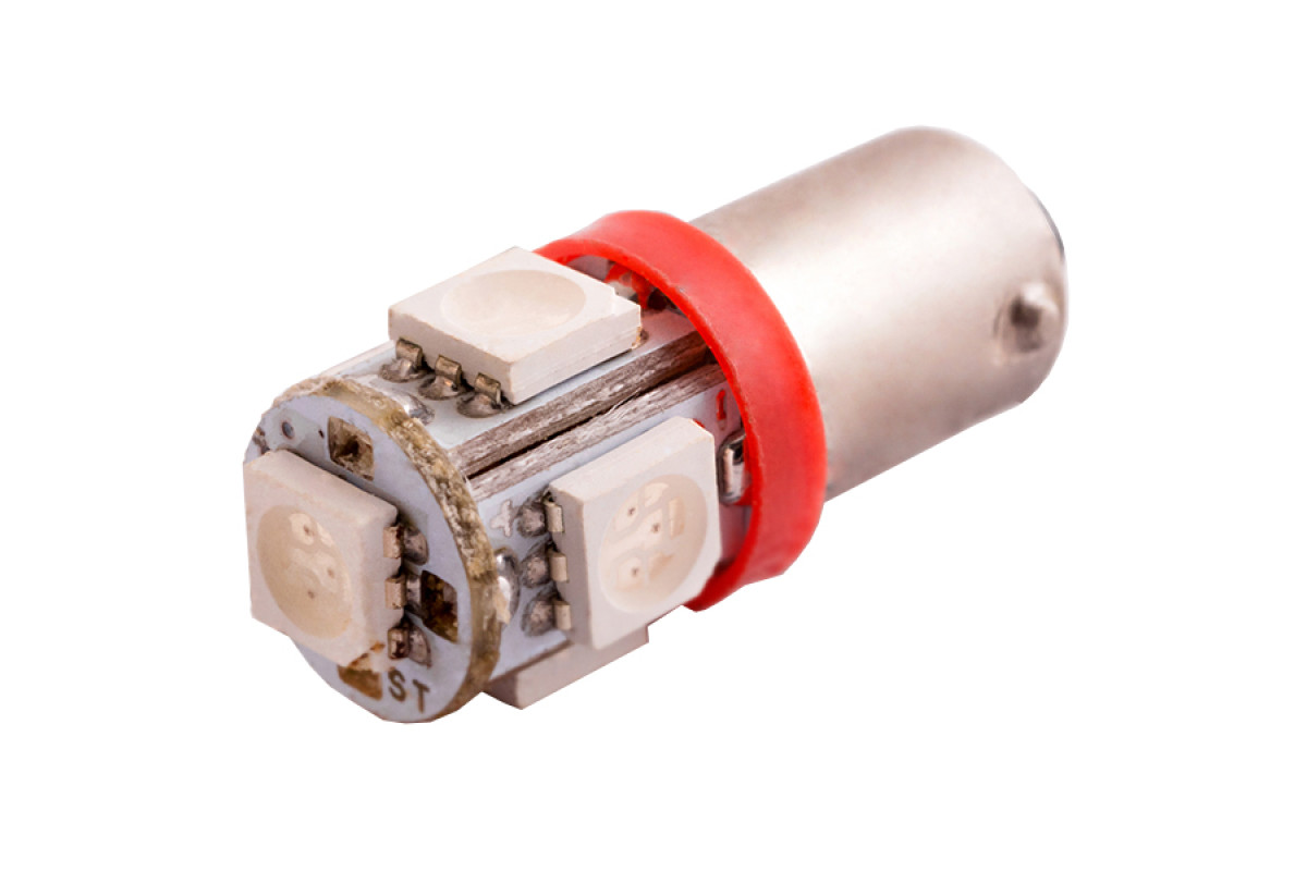Світлодіодна авто лампа BA9S-5050-5smd червоний 12V LEDUA
