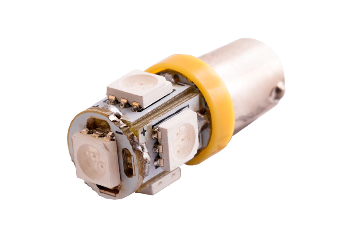 Світлодіодна авто лампа BA9S-5050-5smd жовтий 12V LEDUA
