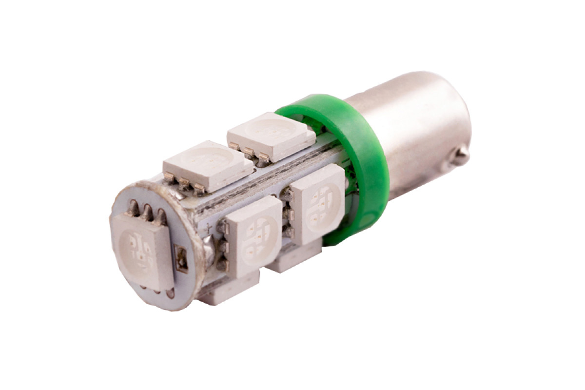 Світлодіодна авто лампа BA9S-5050-9smd зелений 12V LEDUA