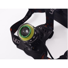 Ліхтарик-лоб T105-T6+COB, ЗУ 220V/12V, 2x18650, zoom, Box "POLICE"