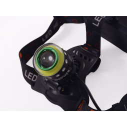 Фонарик налобный POLICE T105-T6+COB, ЗУ 220V/12V, 2x18650, zoom, Box