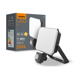 Прожектор светодиодный VIDEX F3 с датчиком движения и освещенности 30W 5000K 220V Black (VLE-F3-0305B-S)