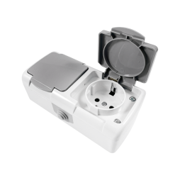 Розетка накладна 2-на з заземленням + кришка Немо сірий LMR2409 Лємансо