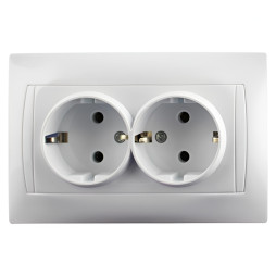 Розетка  кераміка 2-на з заземленням LEMANSO Сакура біла  LMR1018