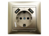 Розетка 1-на з заземленням + гнізда 2 USB LEMANSO Сакура золото LMR1231