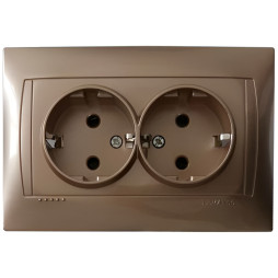 Розетка 2-я с заземлением LEMANSO Сакура золото LMR1223