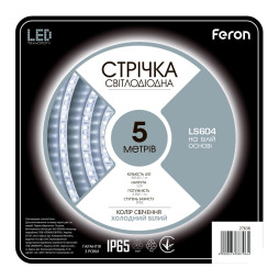 Світлодіодна стрічка Feron LS604 12В 4.8Вт/м білий (5 м в бабіні)