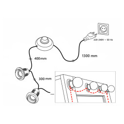 Підсвітка гримувального дзеркала світлодіодна врізна 220V 9шт E14 ножний вимикач, білий колір LEDUA