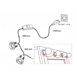 Підсвітка гримувального дзеркала світлодіодна врізна 220V 9шт E14 ручний вимикач, білий колір LEDUA