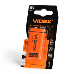 Батарейка солевая VIDEX 6F22/9V (Крона) 1шт SMALL BLISTER