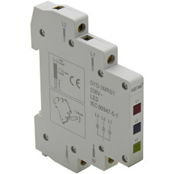 Трифазний індикатор наявності напруги 230В тонкий Lemanso на DIN-рейку (3-х колір.: черв., жовт., зел.) LM6380